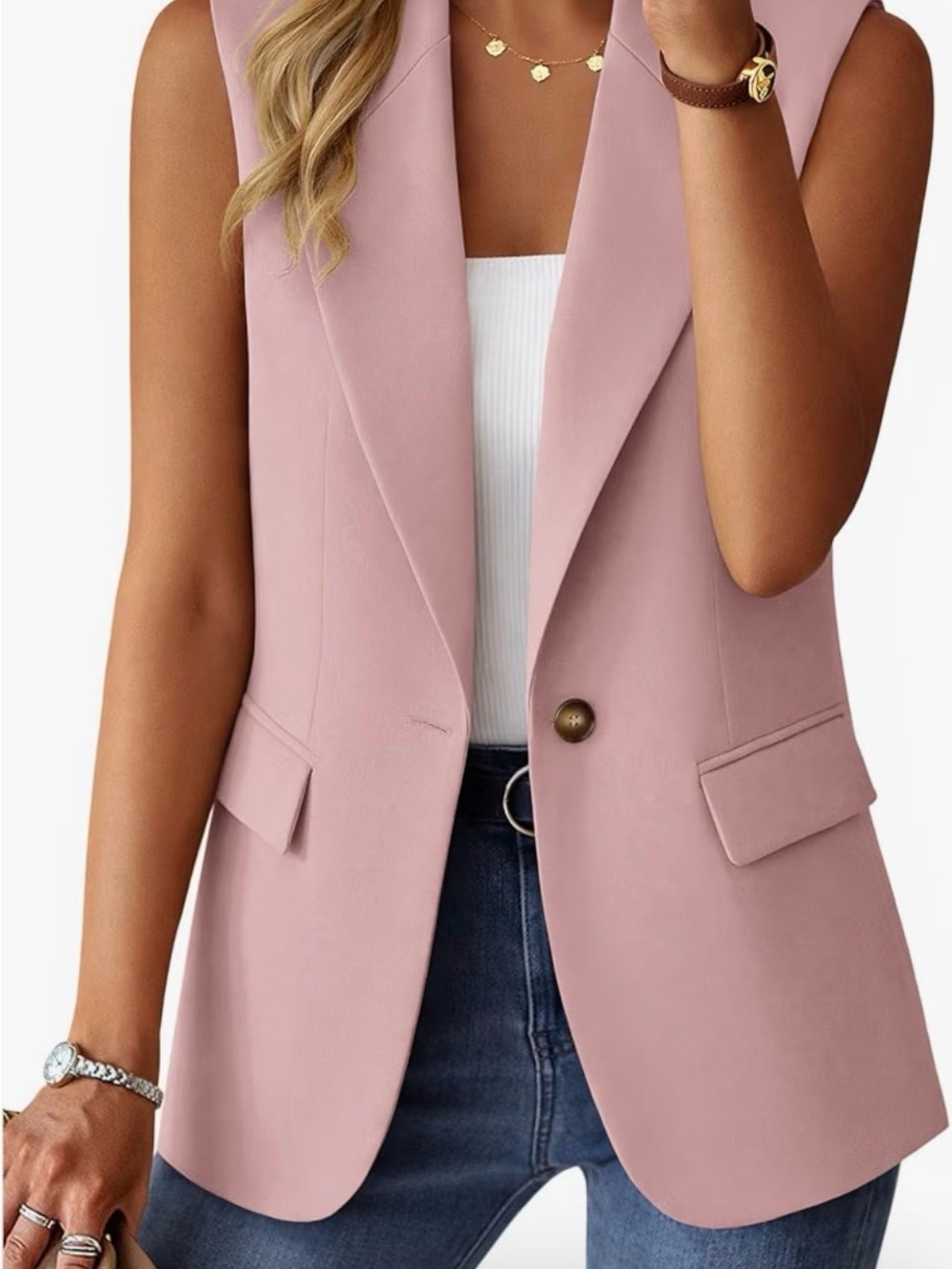 Sleeveless Pink Blazer Vest